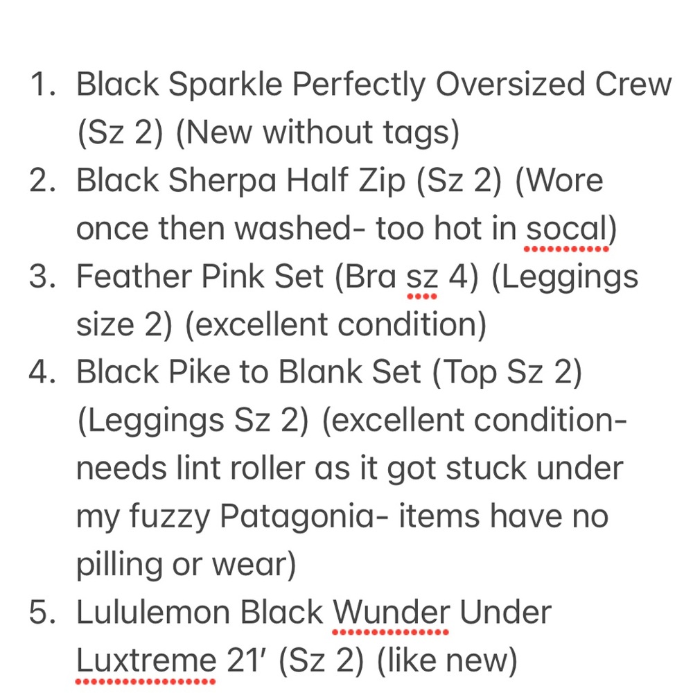 Lululemon Items Sz 2-4